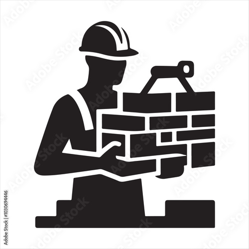 Builder Lifting Brick vector art illustration