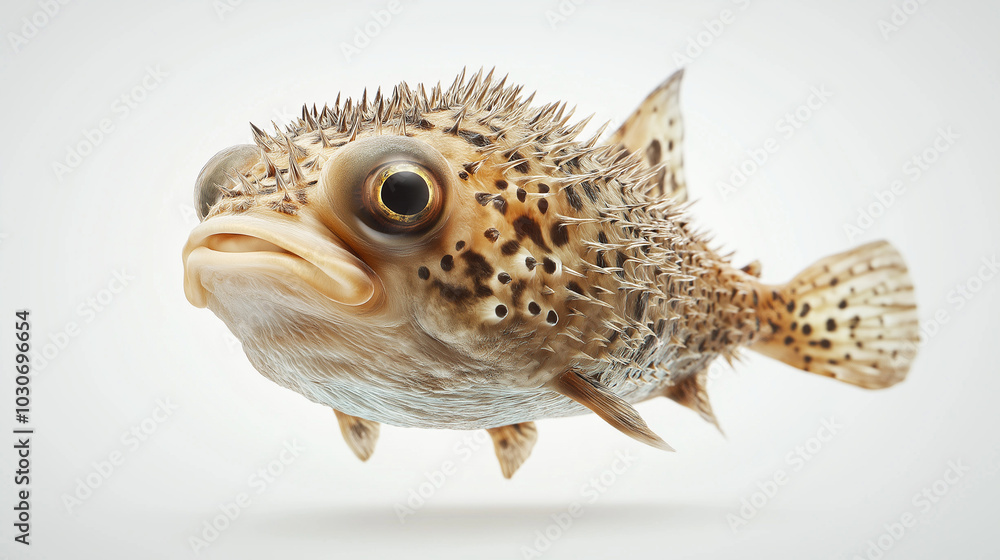 A puffer fish, blowfish or burrfish on a white background. spiny balloonfish. A puffer fish, blowfish or burrfish on a white background. spiny balloonfish.