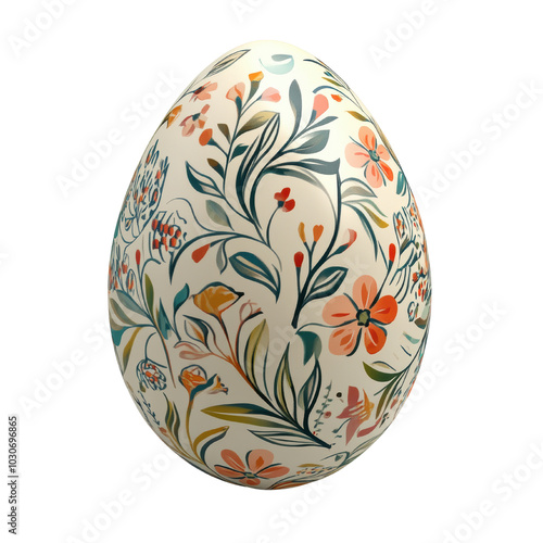 beautifully decorated egg featuring intricate floral patterns in soft colors, showcasing blend of natures elegance and artistic design. This piece embodies charming aesthetic perfect for springtime