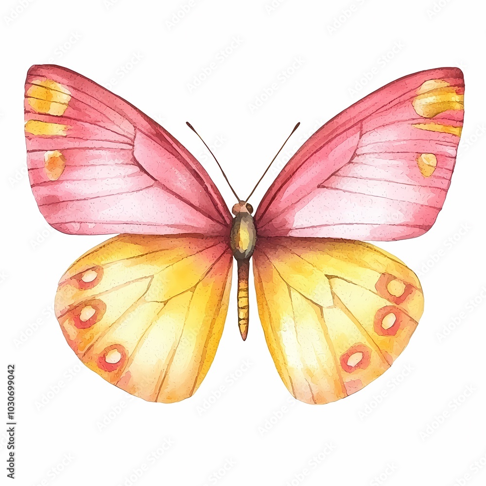 Fototapeta premium Vivid Watercolor Butterfly in Neon Pink and Yellow