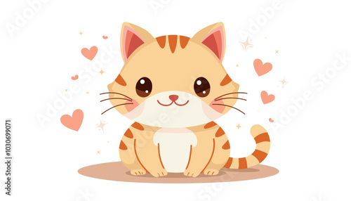 Adorable cartoon kitten with hearts vector illustration