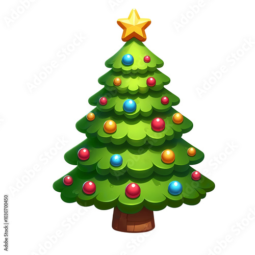 Christmas Tree Cartoon Style isolated on Transparent Background, Christmas Festival Graphic Element