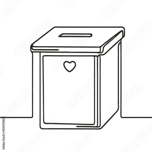 Minimalist line art of a donation box with a heart symbol for charity