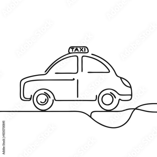 Taxi car in minimalist continuous line drawing.  
