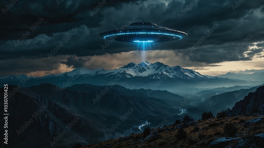 Fototapeta premium ufo flying over the city