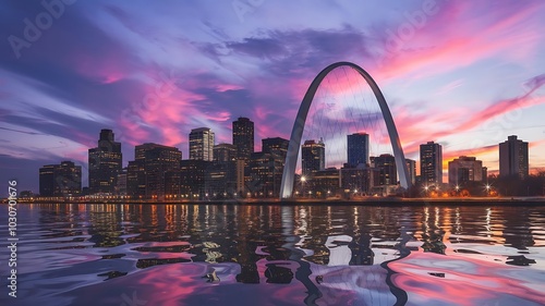 St. Louis Skyline at Twilight Featuring the Arch and Vibrant Dusk Colors