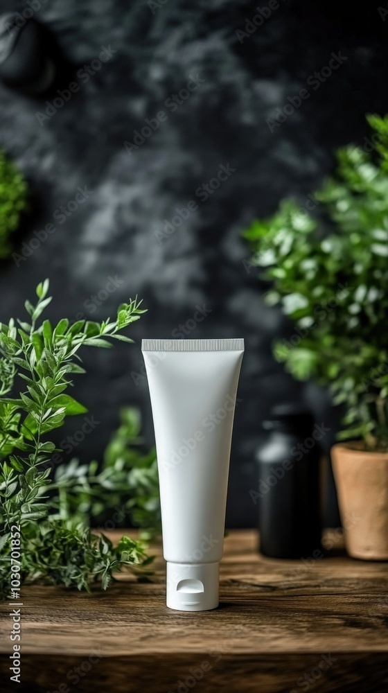 White Lotion Tube Surrounded by Natural Plants White Lotion Tube Surrounded by Natural Plants