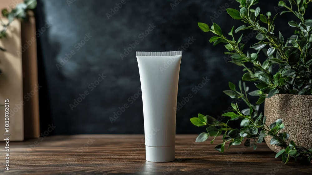 Blank White Cosmetic Tube with Natural Greenery Blank White Cosmetic Tube with Natural Greenery
