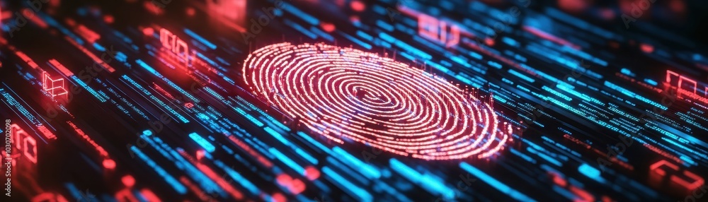 Digital fingerprint on a futuristic data background Digital fingerprint on a futuristic data background