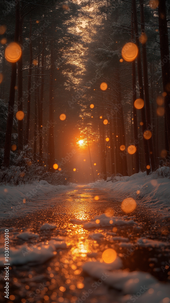 Fototapeta premium Winter forest with sunlight.