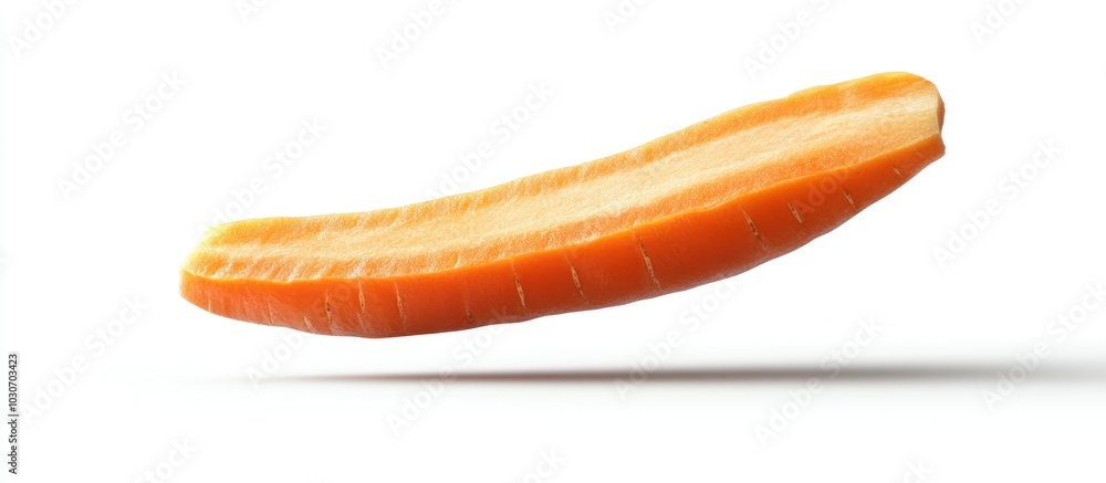 A single slice of carrot, isolated on a white background, showing its vibrant orange color and intricate texture. A single slice of carrot, isolated on a white background, showing its vibrant orange color and intricate texture.