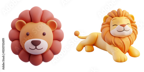 PNG 3d icons Cute lion character design with friendly expression and vibrant colors on transparent, white background, isolate photo