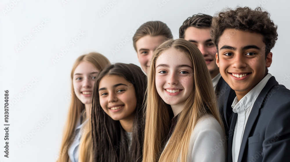 World Youth Skills Day. A group of young professionals working together in an office, set against a white background World Youth Skills Day. A group of young professionals working together in an office, set against a white background