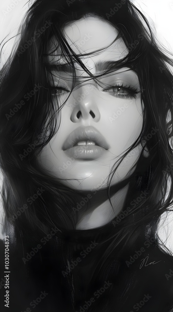 The face of a beautiful woman that can see her whole face action pose , tattoo design, hyperrealistic, impact art, black and white The face of a beautiful woman that can see her whole face action pose , tattoo design, hyperrealistic, impact art, black and white