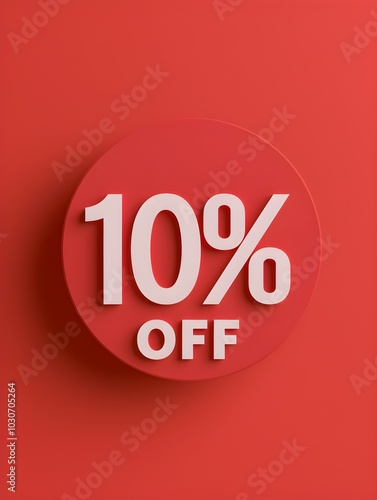 White '10% OFF' Promotional Sign on a Light Red Background