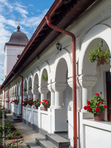 The courtyard at Ghighiu Monastery, Romania photo