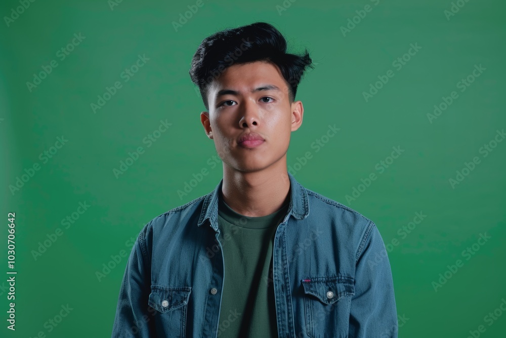 App demo asian man in his 20s in front of a interactive digital board with a fully green screen App demo asian man in his 20s in front of a interactive digital board with a fully green screen