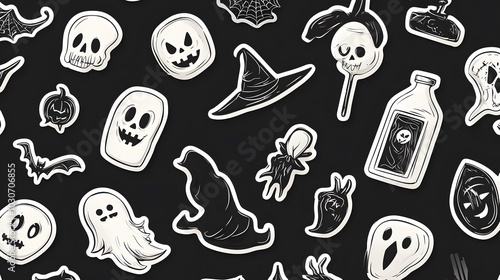 Halloween Line Icon Sticker Set 