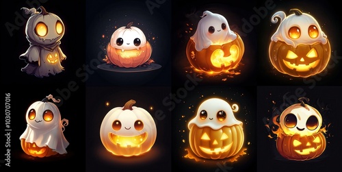 Wallpaper Mural Whimsical Halloween Ghosts and Pumpkins A Festive Collection of Adorable Spooky Characters Celebrating the Spirit of the Season Torontodigital.ca