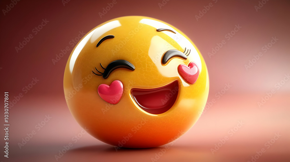 Fototapeta premium A cheerful emoji with heart-shaped eyes, expressing joy and love.