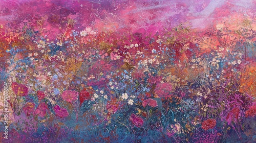 Abstract painting of a colorful wildflower meadow.