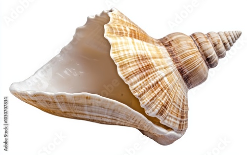 Obraz na płótnie A beautifully shaped conch shell, with its smooth spirals and natural colors, isolated on white