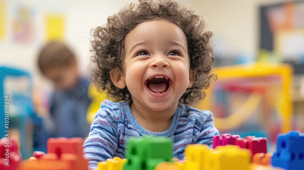Smiling boy playing with colorful blocks. Smiling boy playing with colorful blocks.