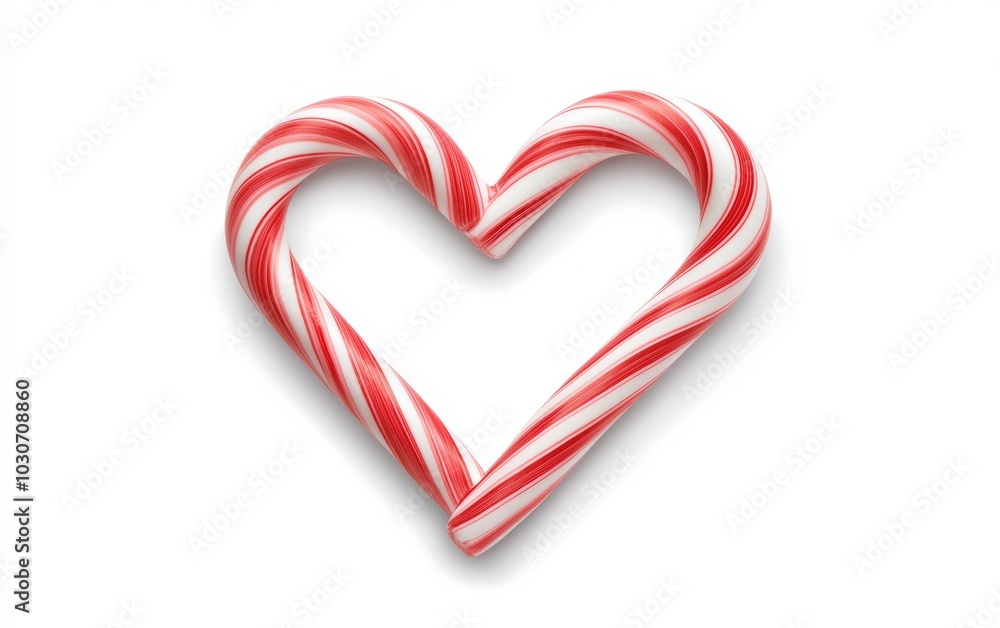 A candy cane heart formed by two candy canes, their stripes perfectly aligned, isolated on a white background A candy cane heart formed by two candy canes, their stripes perfectly aligned, isolated on a white background