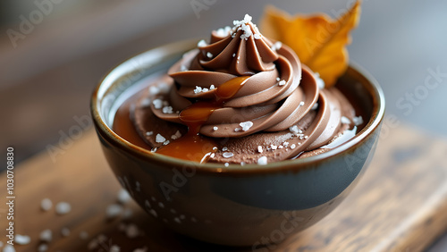 Chocolate mousse with sea salt photo