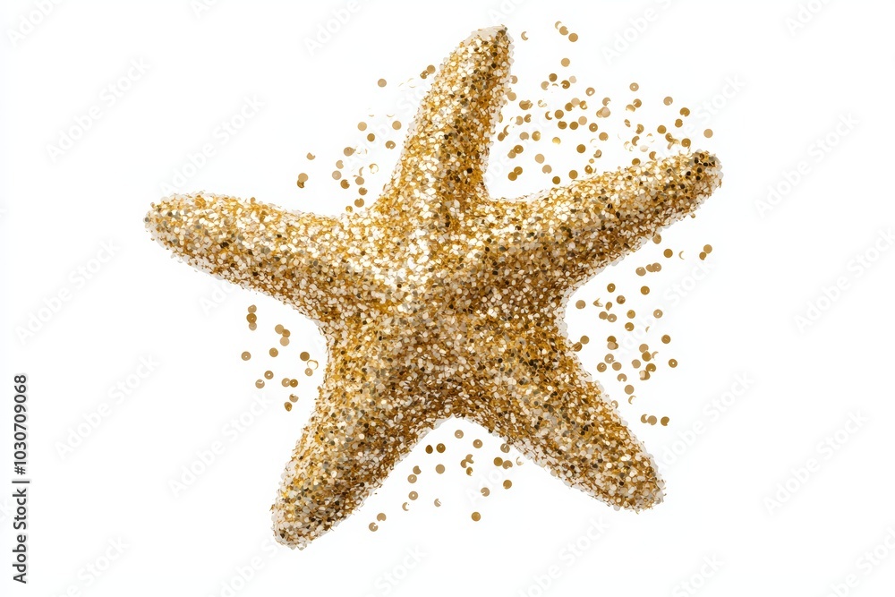 A Christmas tree ornament shaped like a gold star, shimmering with glitter, isolated on a white background A Christmas tree ornament shaped like a gold star, shimmering with glitter, isolated on a white background