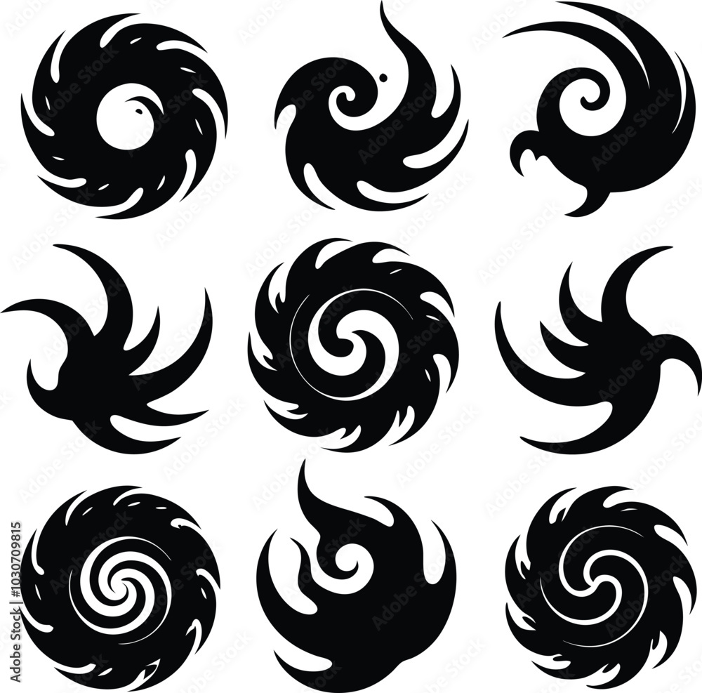 Set of Silhouette Swirling ash vector bundle collection. Set of Silhouette Swirling ash vector bundle collection.