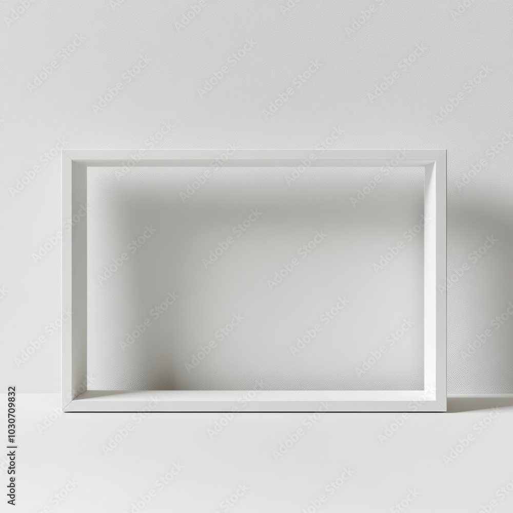 A minimal 3D rectangular frame with a smooth surface, isolated on a soft white background, perfect for contemporary artwork A minimal 3D rectangular frame with a smooth surface, isolated on a soft white background, perfect for contemporary artwork