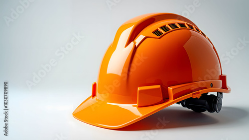 Bright orange safety helmet emphasizing its robust build and ventilation features, perfect for construction and safety-related visuals photo