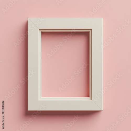 A minimal 3D rectangular frame with a smooth texture, isolated against a light pink backdrop, perfect for modern photography