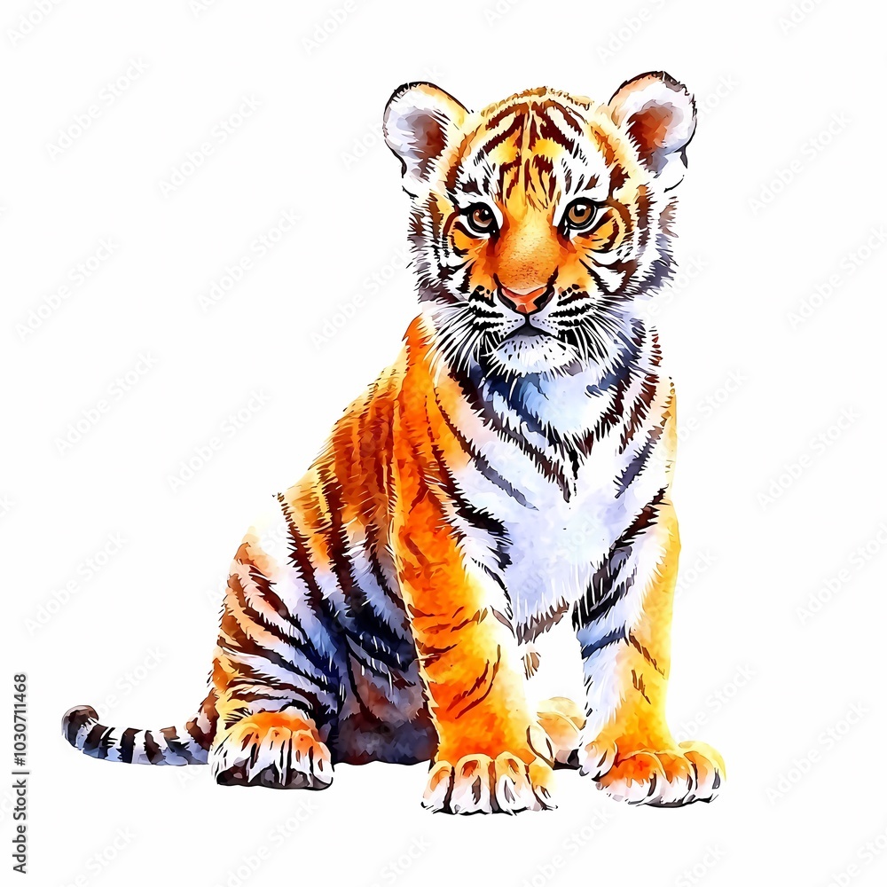 Fototapeta premium Cute Baby Tiger Cub with Vibrant Orange Stripes
