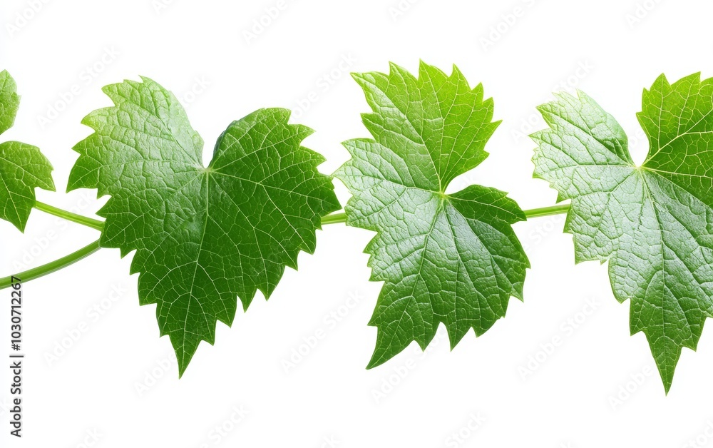 A delicate vine with tendrils curling softly, isolated on a pristine white background A delicate vine with tendrils curling softly, isolated on a pristine white background