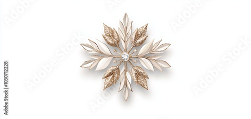 A delicate snowflake ornament, intricately designed with glitter, isolated on a white background photo