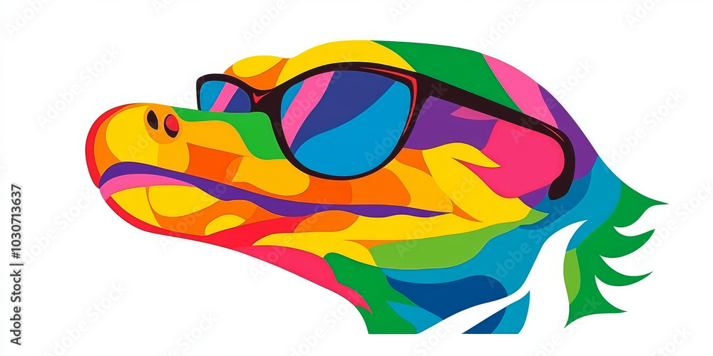 Colorful lizard wearing sunglasses, pop art style. Colorful lizard wearing sunglasses, pop art style.