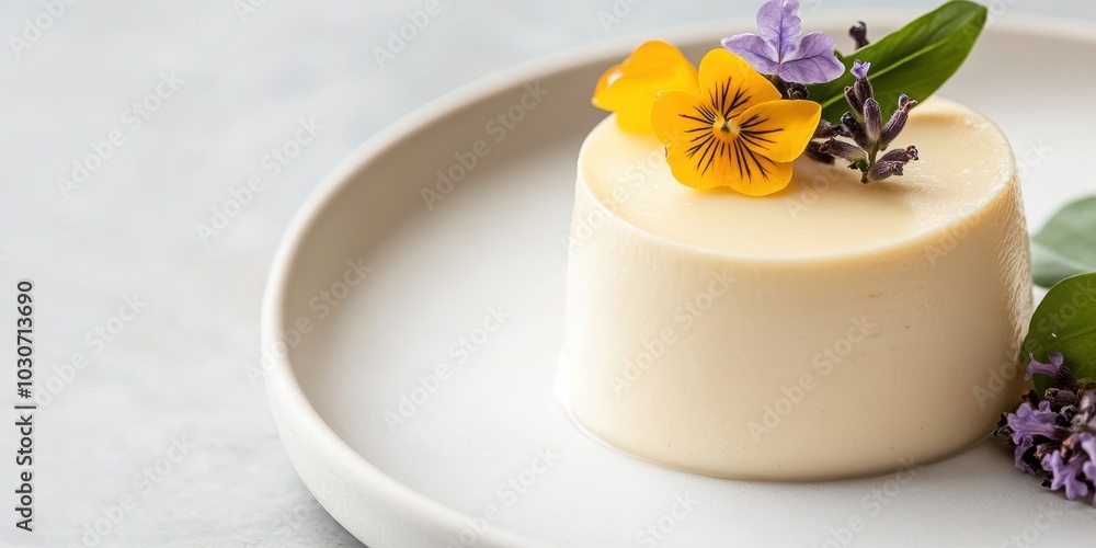 Elegant Vanilla Bean Dessert with Edible Flowers Elegant Vanilla Bean Dessert with Edible Flowers