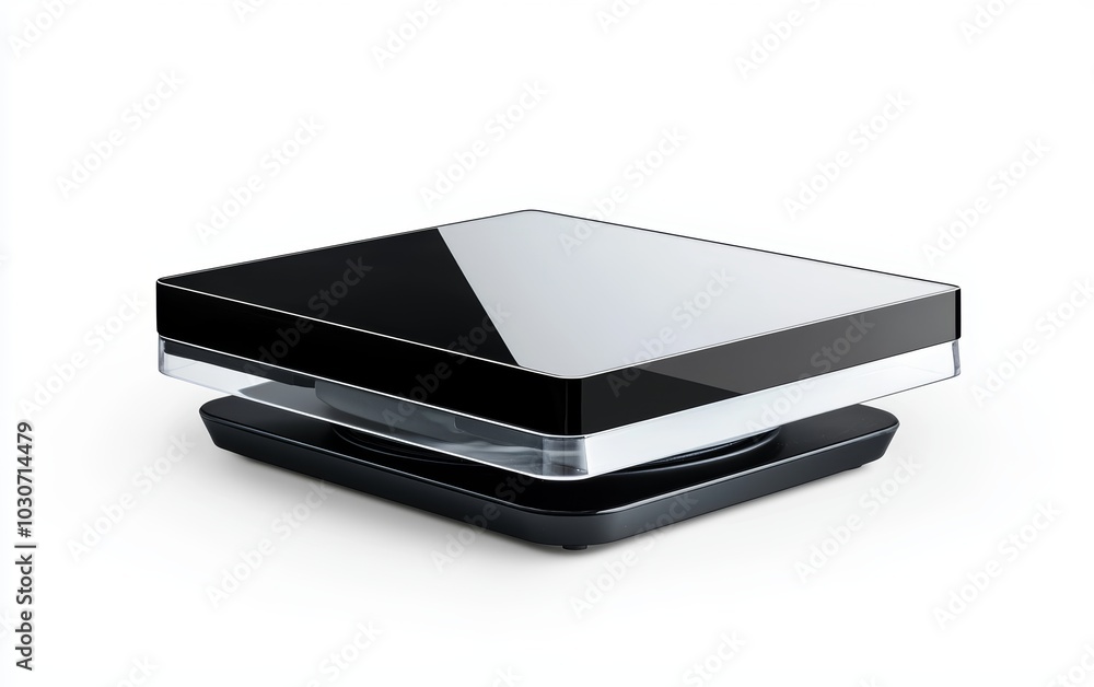A digital kitchen scale with a glass surface and LED display, isolated on a white background A digital kitchen scale with a glass surface and LED display, isolated on a white background