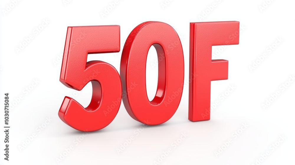 Large red 50F sign representing temperature, ideal for weather forecasts and educational materials, white isolated background. Large red 50F sign representing temperature, ideal for weather forecasts and educational materials, white isolated background.