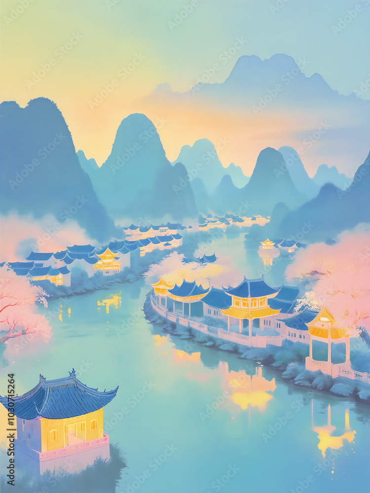 Fototapeta landscape with mountains and lake