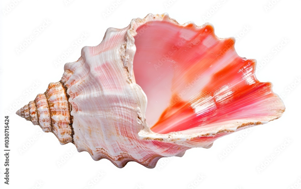 A beautifully shaped conch shell, with its smooth spirals and natural colors, isolated on white A beautifully shaped conch shell, with its smooth spirals and natural colors, isolated on white