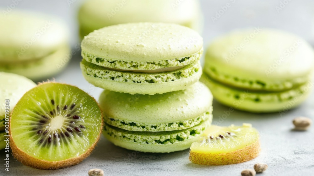 Delicious Kiwi Macarons with Fresh Fruit Slices Delicious Kiwi Macarons with Fresh Fruit Slices