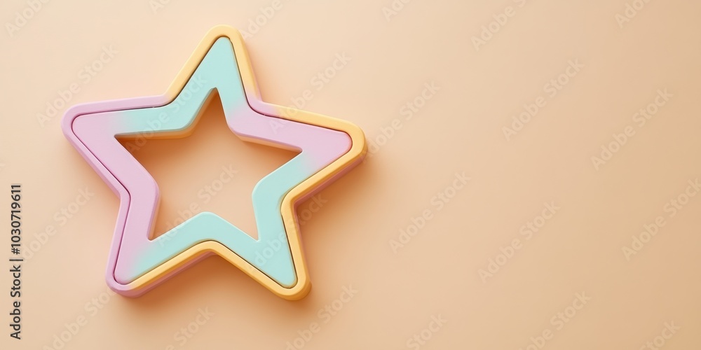 A cute star-shaped photo frame in vibrant pastels, resting on a soft cream background, perfect for showcasing children's creativity A cute star-shaped photo frame in vibrant pastels, resting on a soft cream background, perfect for showcasing children's creativity