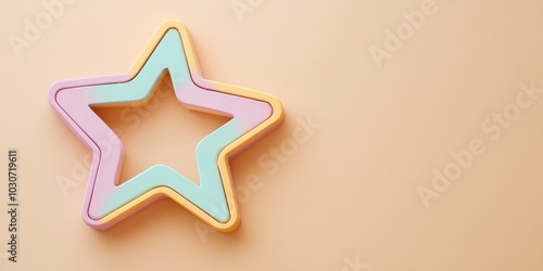 A cute star-shaped photo frame in vibrant pastels, resting on a soft cream background, perfect for showcasing children's creativity