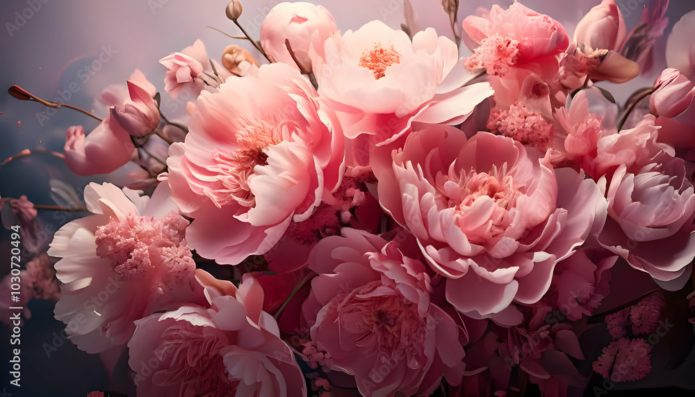 Abstract Surreal pink flowers bouquet with soft colors and elegant textures on digital art concept, Generative AI. Abstract Surreal pink flowers bouquet with soft colors and elegant textures on digital art concept, Generative AI.
