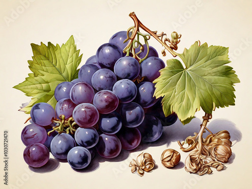 Grape botanical illustration generative ai.