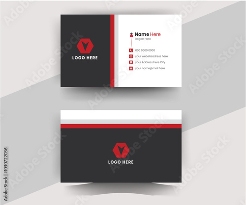 Red modern creative business card and name card, simple clean template vector design. photo