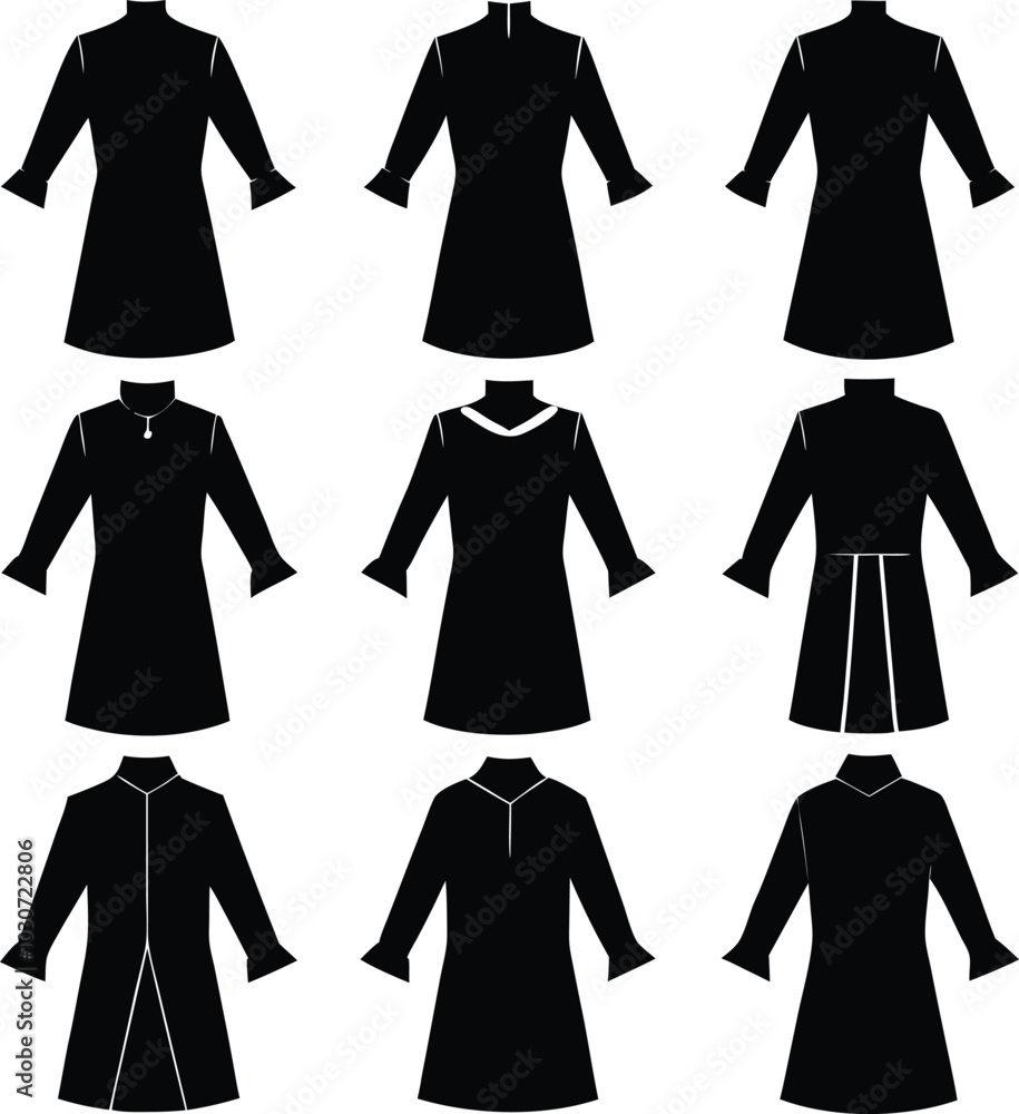 Tunic Clothes black vector element bulk collection. Tunic Clothes black vector element bulk collection.